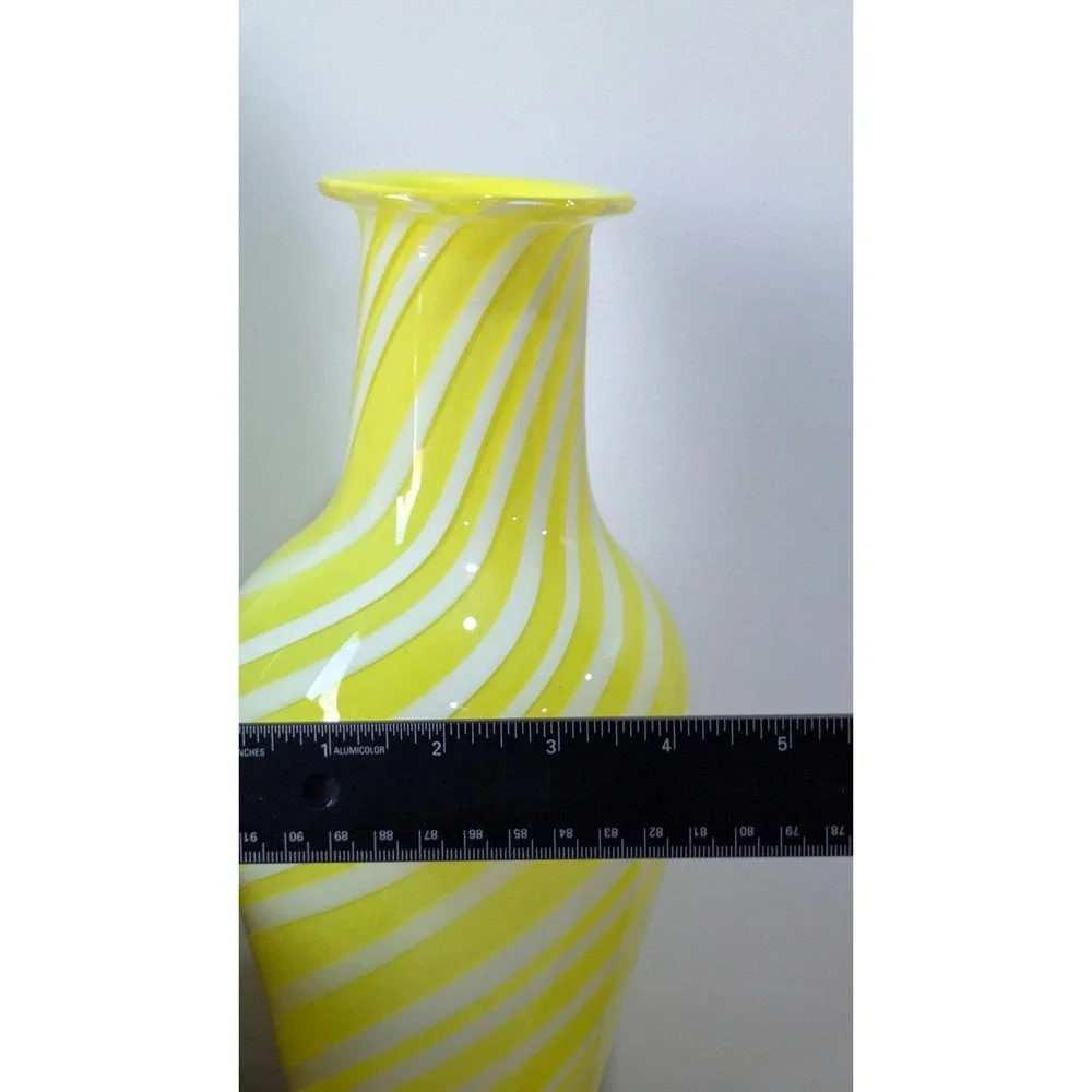 Vintage Yellow White Swirl Art Glass Vase Hand Blown Murano Style 12 Inch Urn